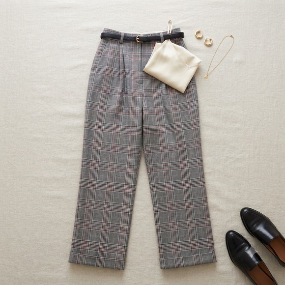 Pendleton Pants - Pendleton Wool Trousers Womens 10 Grey Plaid Pleated High Waist Vintage USA Made